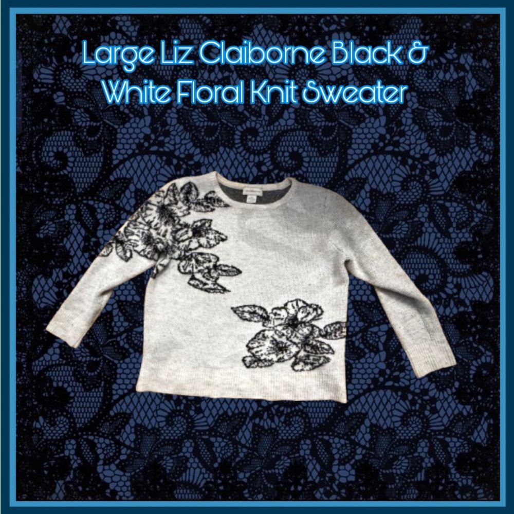 Liz Claiborne Black & White Floral Knit Sweater